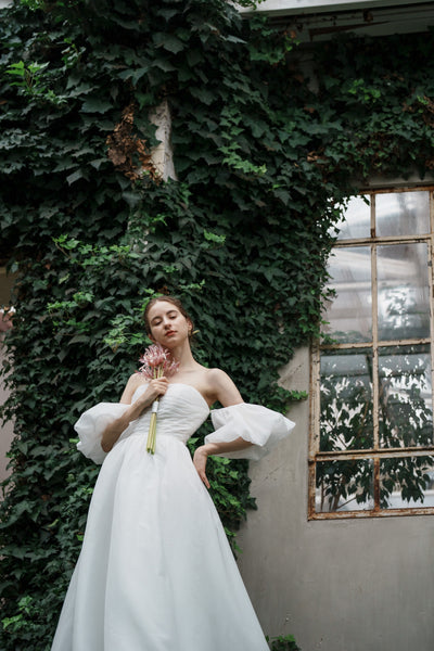 オーガンジーサテン パフスリーブドレス(W260)