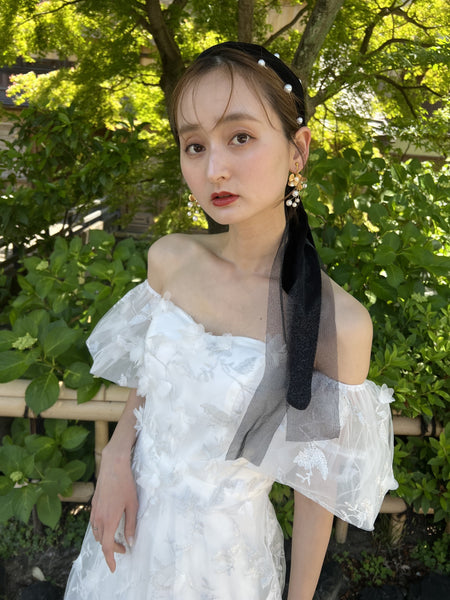 フラワーレース パフスリーブドレス(W272)