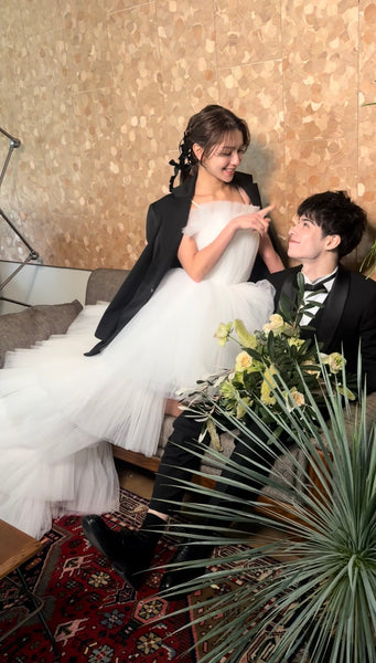 チュール ロングトレーン ミニドレス(W367)