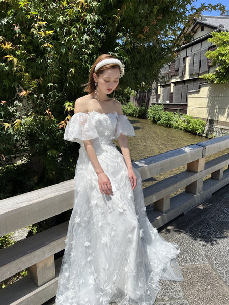 フラワーレース パフスリーブドレス(W272)