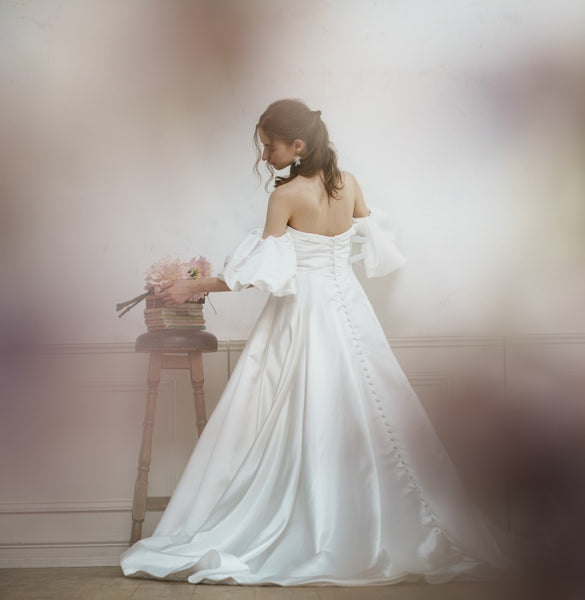 パフスリーブ ハートカット Aラインドレス(W257)