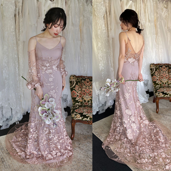 2way 花柄レース オフショルダードレス パープル(W309PU)