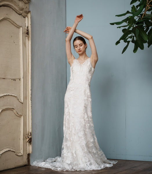 刺繍 総レース バックV ソフトマーメイドドレス(W255)