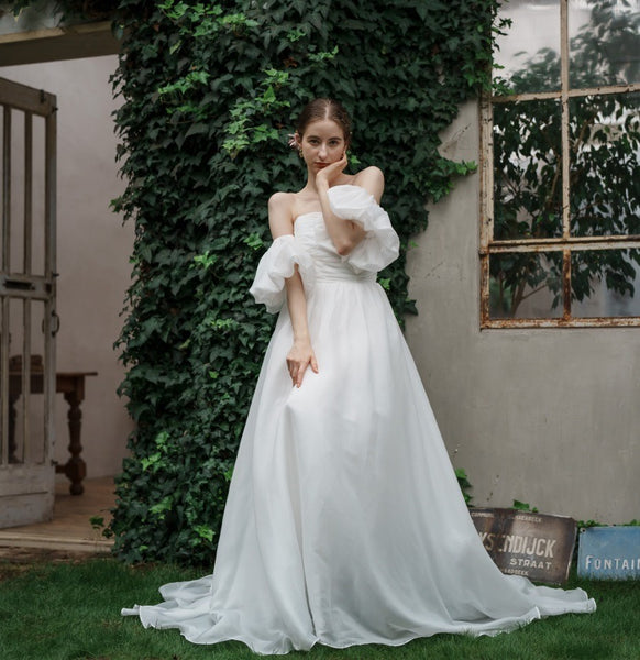 オーガンジーサテン パフスリーブドレス(W260)