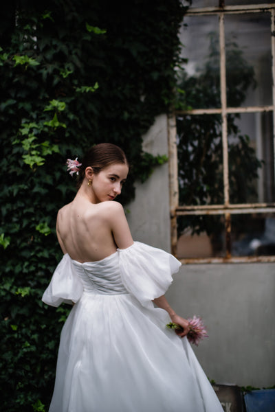 オーガンジーサテン パフスリーブドレス(W260)