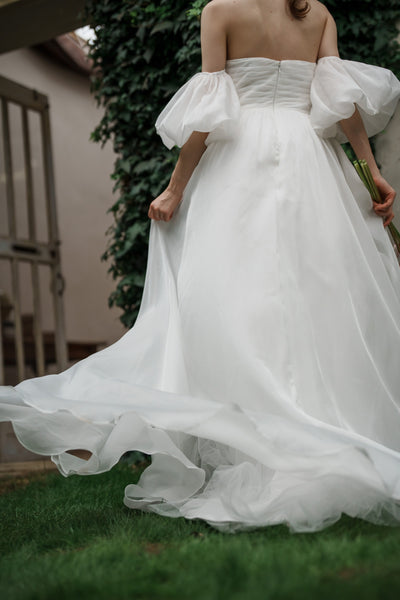 オーガンジーサテン パフスリーブドレス(W260)