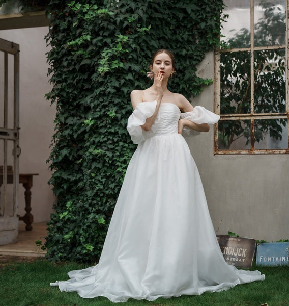 オーガンジーサテン パフスリーブドレス(W260)