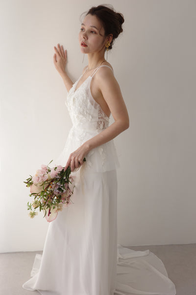 フレアデザイン 刺繍 シフォンドレス(W256)