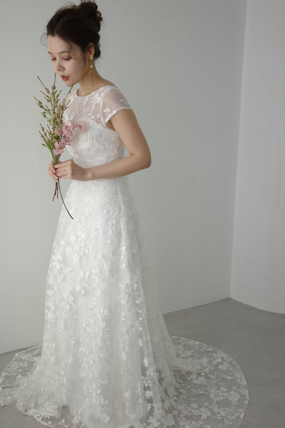 フレンチスリーブ 総レース Aラインドレス(W168)