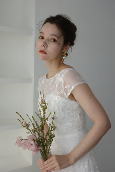 フレンチスリーブ 総レース Aラインドレス(W168)