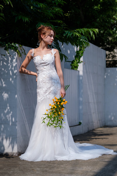 刺繍レース チュール マーメイドドレス(W221)