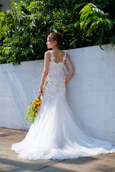 刺繍レース チュール マーメイドドレス(W221)