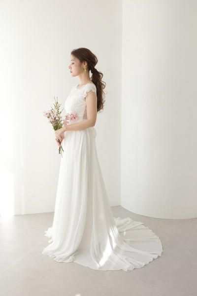 クラシカルレース フレンチスリーブ シフォンドレス(W178)