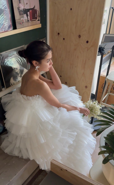 フリル チュール ティアードドレス(W359)