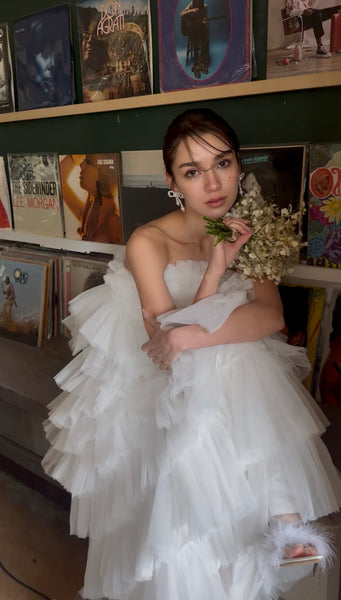 フリル チュール ティアードドレス(W359)