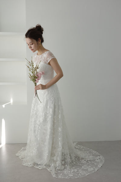 フレンチスリーブ 総レース Aラインドレス(W168)