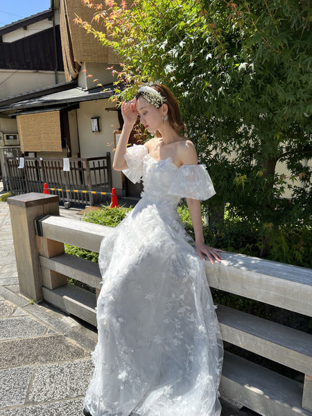 フラワーレース パフスリーブドレス(W272)