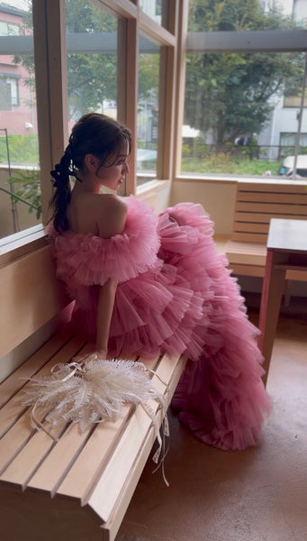 オフショルダー チュール ティアードドレス(W358)