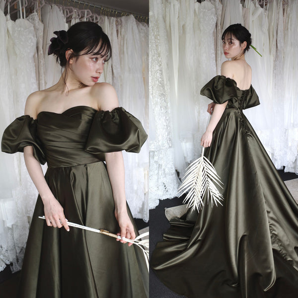 2way パフスリーブ サテン ハートカットドレス(W301DG)