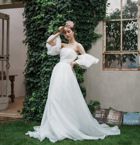 オーガンジーサテン パフスリーブドレス(W260)