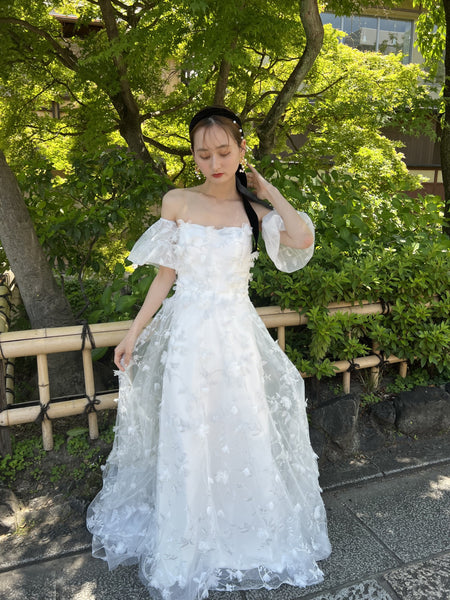 フラワーレース パフスリーブドレス(W272)