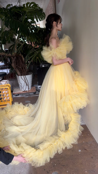 オフショルダー テールカット フリルドレス(W357)