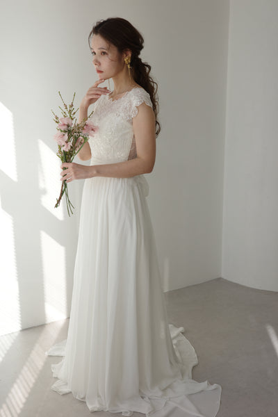 クラシカルレース フレンチスリーブ シフォンドレス(W178)