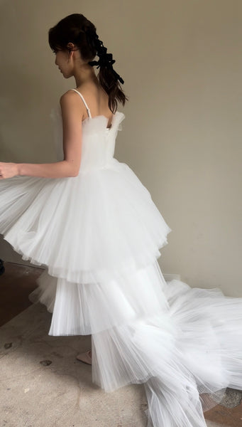 チュール ロングトレーン ミニドレス(W367)