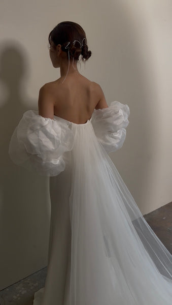 3way パフスリーブ バックトレーン ベアトップドレス(W282)