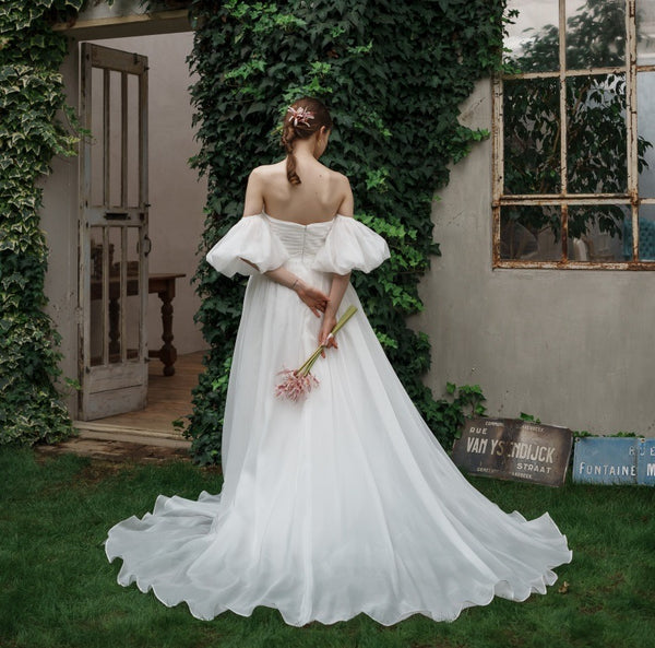 オーガンジーサテン パフスリーブドレス(W260)