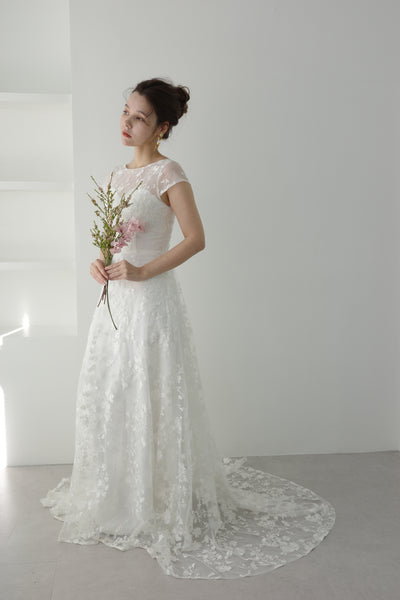 フレンチスリーブ 総レース Aラインドレス(W168)