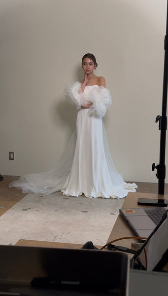 3way パフスリーブ バックトレーン ベアトップドレス(W282)