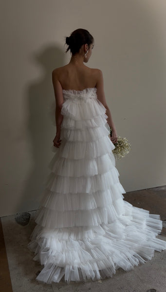 フリル チュール ティアードドレス(W359)