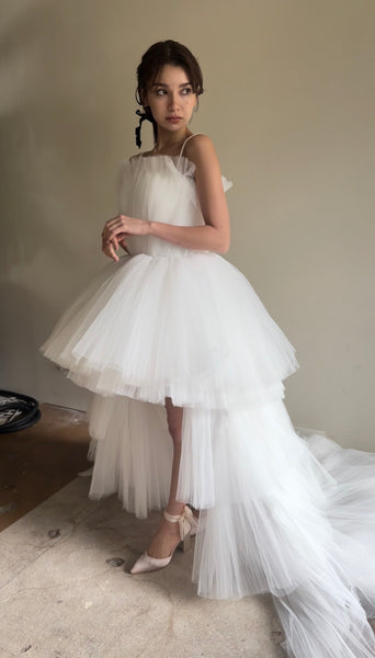 チュール ロングトレーン ミニドレス(W367)