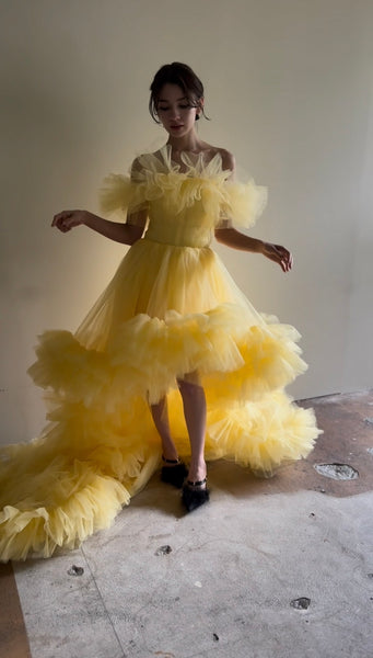 オフショルダー テールカット フリルドレス(W357)