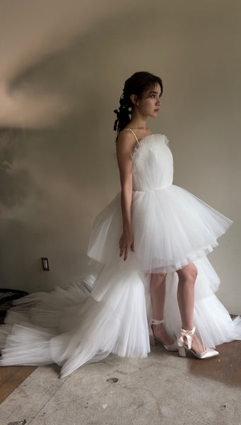 チュール ロングトレーン ミニドレス(W367)