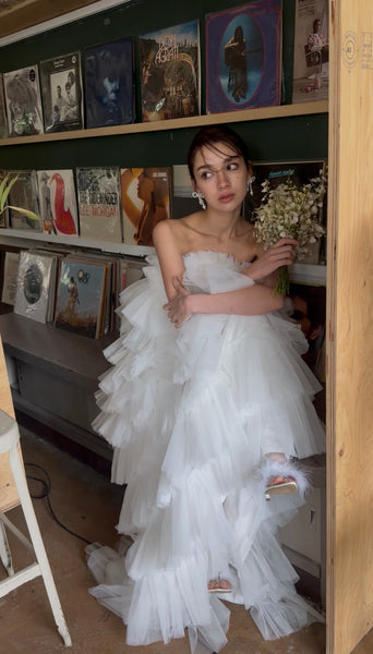 フリル チュール ティアードドレス(W359)