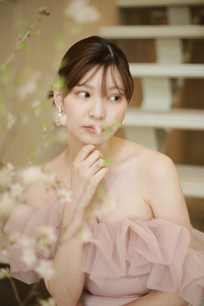 チュールショルダー ソフトマーメイドドレス ダスティピンク(W341DP)