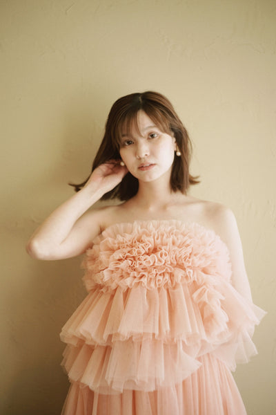 フリル チュールドレス コーラルピンク(W347CP)