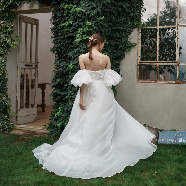 オーガンジーサテン パフスリーブドレス(W260)