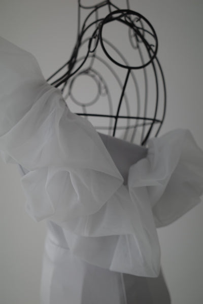 チュールショルダー ソフトマーメイドドレス ブルーグレー(W341BG)