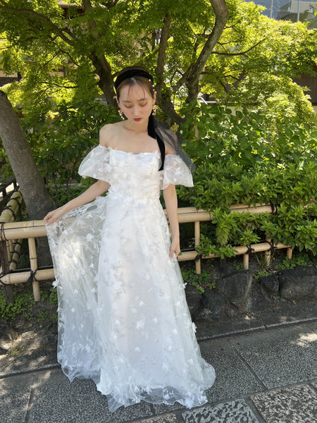 フラワーレース パフスリーブドレス(W272)