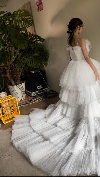 チュール ロングトレーン ミニドレス(W367)