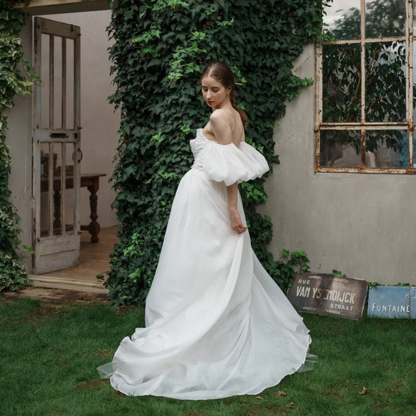 オーガンジーサテン パフスリーブドレス(W260)