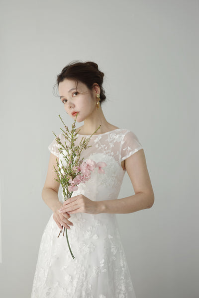 フレンチスリーブ 総レース Aラインドレス(W168)