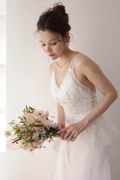 フレアデザイン 刺繍 シフォンドレス(W256)