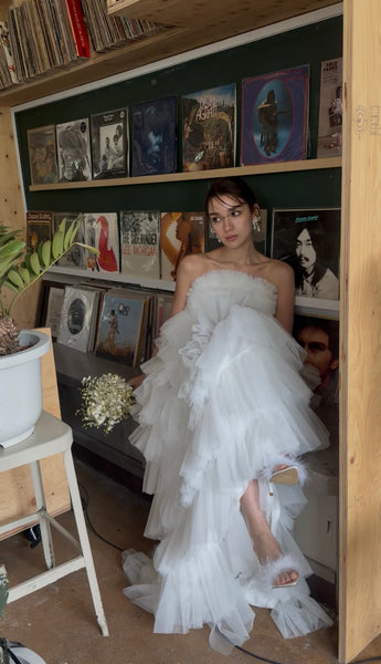 フリル チュール ティアードドレス(W359)