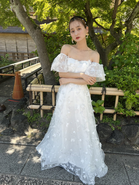 フラワーレース パフスリーブドレス(W272)