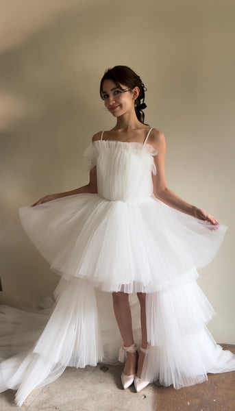 チュール ロングトレーン ミニドレス(W367)