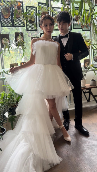 チュール ロングトレーン ミニドレス(W367)